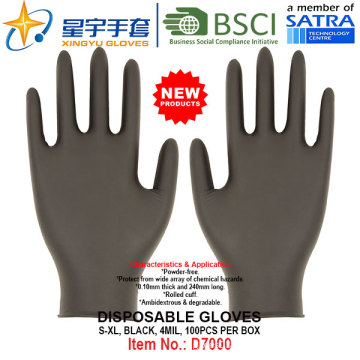 Gants en nitrile jetables en poudre, noir, sans poudre, 100 / boîte (S, M, L, XL) avec CE. Gants d&#39;examen